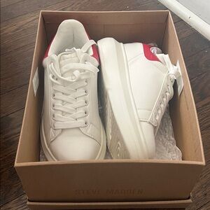Steve Madden White Sneakers with Red Detail